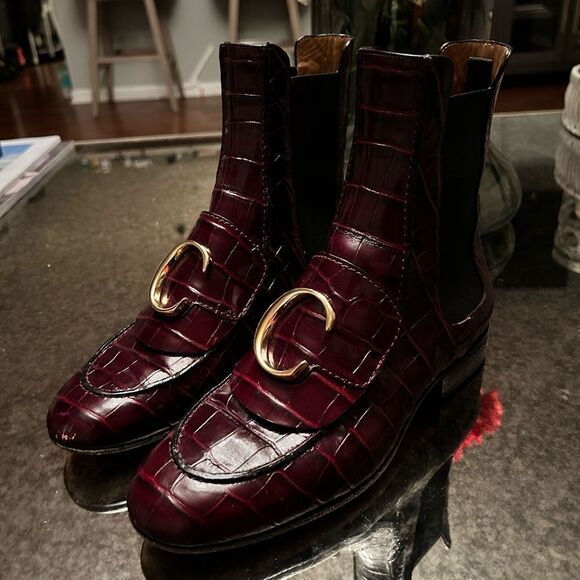 Chloe C Flat Chelsea Boots Burgundy - Picture 8 of 8
